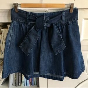 High waisted, full jean mini- skirt